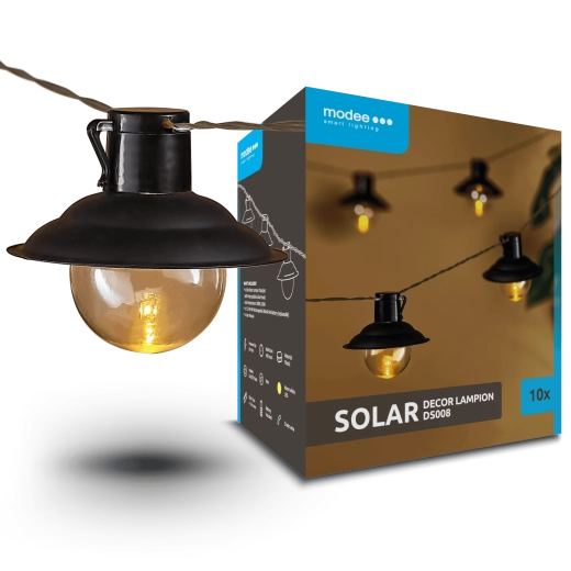 Modee градински соларен LED гирлянд с фенери 4,7 м, 10 бр.