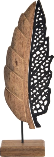 Decorative leaf made of mango wood and metal, black, 35 cm