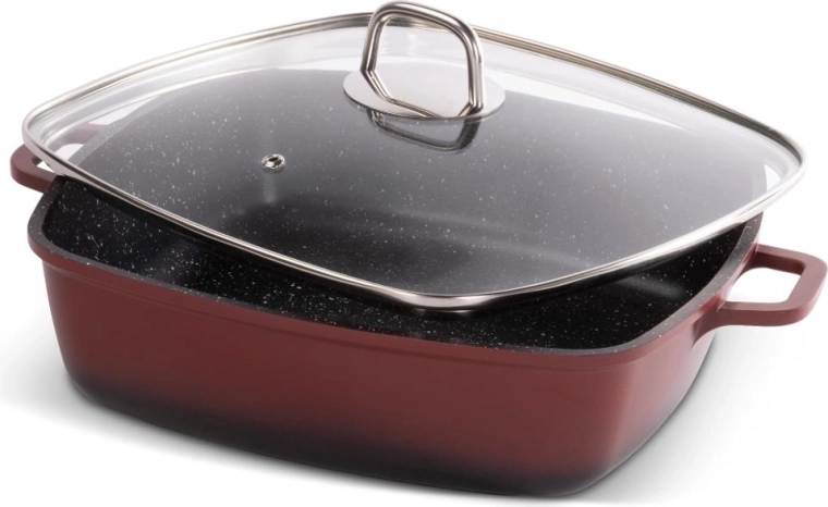 Lamart red roasting pan with lid 28 × 28 cm