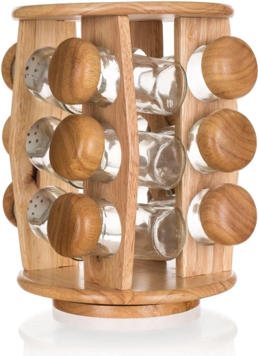 BRILLANTE Spice Jar Set made of glass and wood with rotating stand, 12 pcs