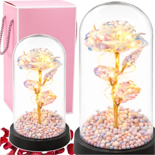 Crystal Eternal Rose in a Glass Dome with LED Lighting 21.5 × 11 cm