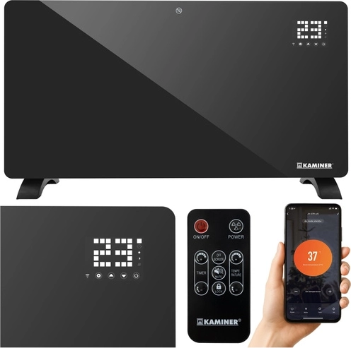 Kaminer Zelva стъклен електрически конвектор 2500 W с Wi‑Fi и дистанционно управление