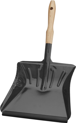 Dustpan with wooden handle and plastic edge