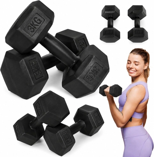 MOVEPRO Hexagonal Dumbbells 2×3 kg (black)