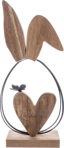 Easter decoration rabbit made of wood and metal with “Happy Easter” sign, 25 cm