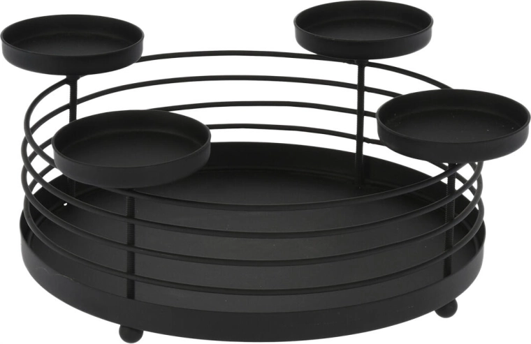 Кръгъл метален свещник за 4 свещи, черен, диаметър 32 см