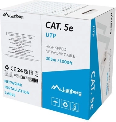 Lanberg мрежов кабел UTP Cat.5E 305 m сив, преминал Fluke тест