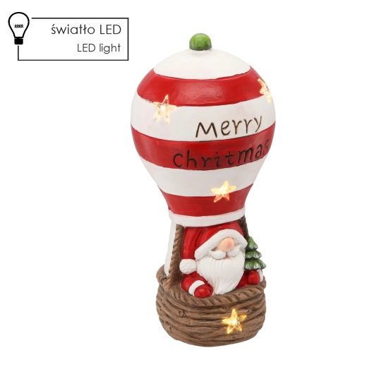 Christmas Figurine – Santa in a Hot Air Balloon with LED Lighting 20 × 20 × 43 cm