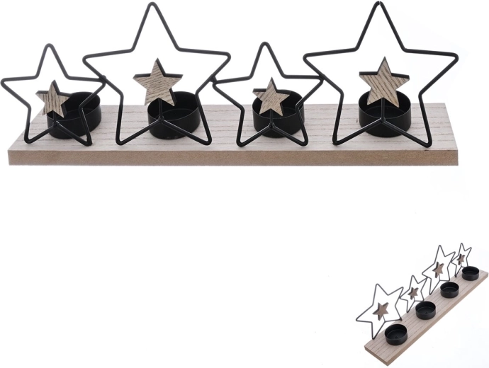 Advent star-shaped candle holder made of wood and metal 35 × 6 × 12 cm