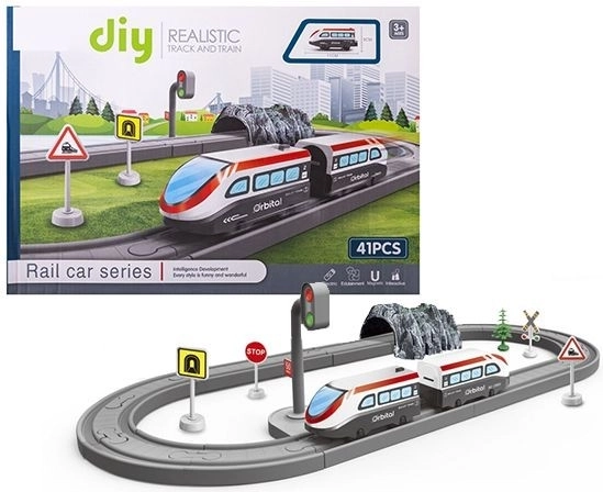 Children’s train track set with cars, 41-piece set