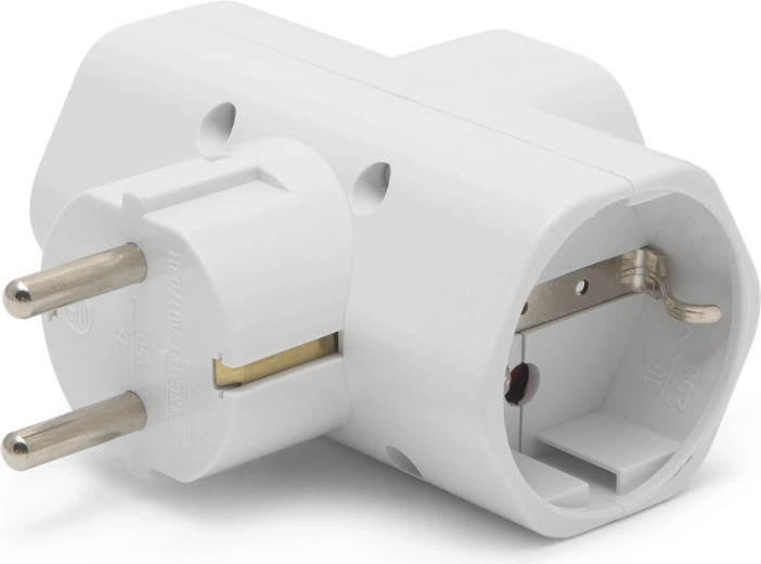 T-shaped splitter with 3 Schuko sockets