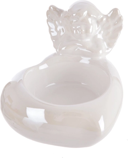 Ceramic angel candle holder, white with a pearlescent effect
