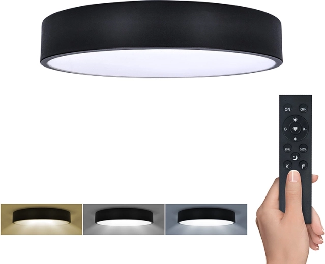 Solight LED ceiling and wall light Lecce with remote control 36 W, 30 cm, black