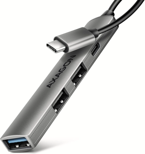 Axagon HUE-STC алуминиев USB-C хъб 4 порта (1× USB-A 5 Gbps, 2× USB-A 2.0, 1× USB-C 2.0, 12 см кабел)