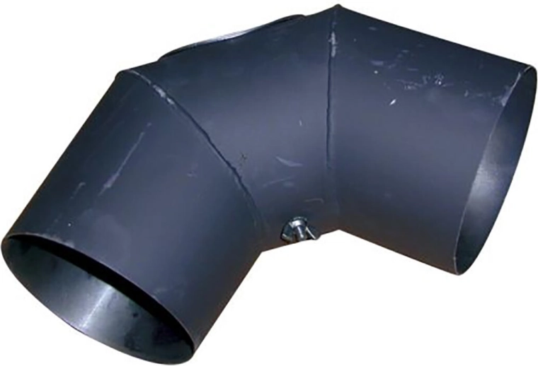 Димоотводно коляно с почистващ отвор 125 mm, 90°, стомана 1,5 mm, черно