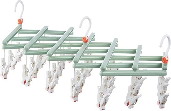 Folding Laundry Hanger with Pegs, 29 Clips, Green