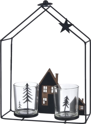 Lantern Candle Holder in the Shape of a House (Metal & Glass)