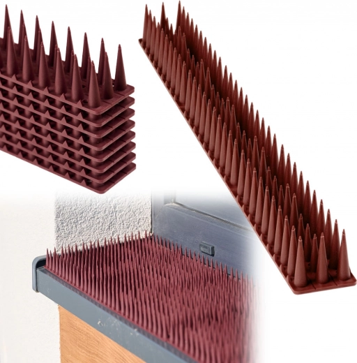 Plastic anti-bird spikes, brown, modular strips 8 pcs