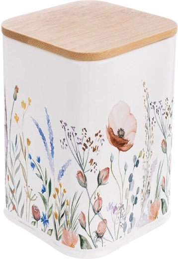 Tin storage canister with bamboo lid – Poppy 7.2 × 7.2 × 10.5 cm