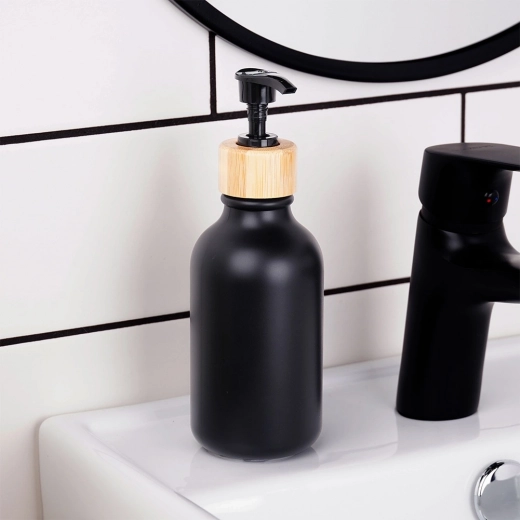 Modern matte black design with bamboo