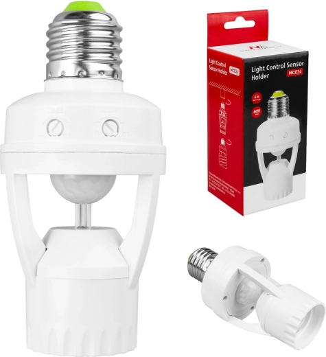 E27 bulb holder with 360° PIR motion and dusk sensor MACLEAN
