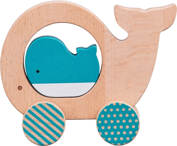 Wooden push toy whale and calf PETIT COLLAGE