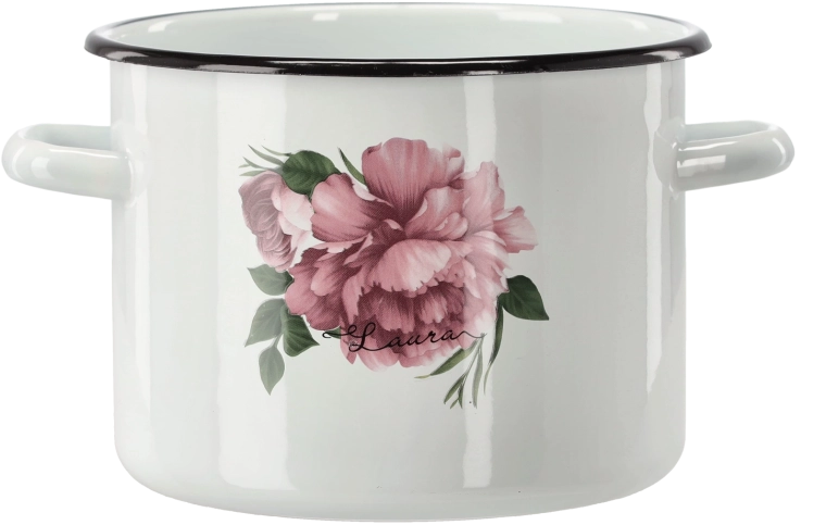 Enamel Pot 4.5 l, 20 cm, White, Peony Laura