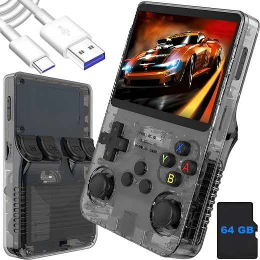 Преносима ретро гейминг конзола Renew Force R36S черна 64 GB с ArkOS 2.0