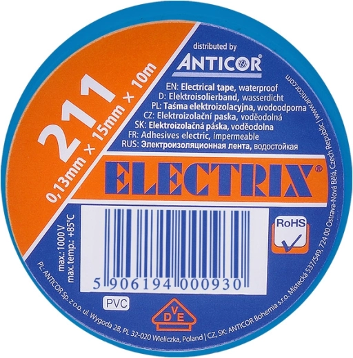 Solight изолационна лента 15 mm x 0,13 mm x 10 m, синя