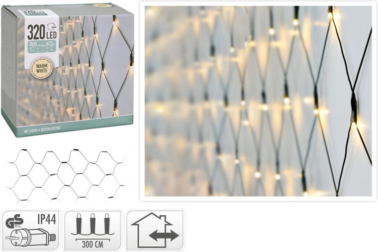 Christmas LED Light Net 1.5 × 3 m, 320 LEDs, Warm White, IP44