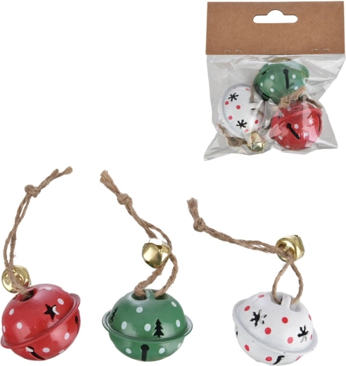 Hanging metal bells with polka-dot pattern, 3 pcs
