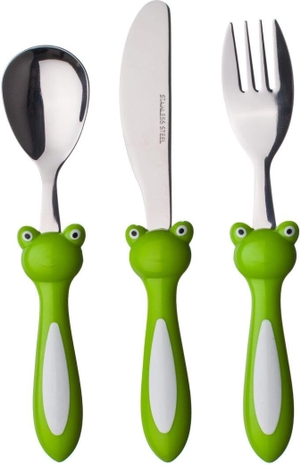 Kids' Cutlery FROG, 3‑piece set with plastic handle