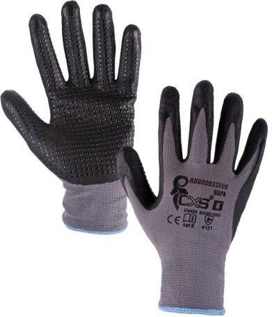 Nylon work gloves with nitrile foam, grey-black, size 8