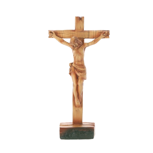Standing cross with figure of Jesus, polyresin, 11 × 4.8 × 21.5 cm