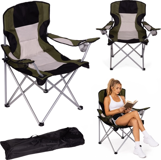 Folding camping chair MultiGarden with cup holders and carry bag