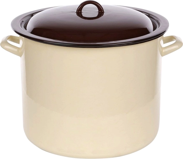 Silesia Rybnik enamel pot with lid 16.6 l, cream with dark interior, 30 cm