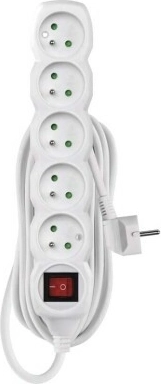 Power strip with switch, 5 outlets, 5 m, white