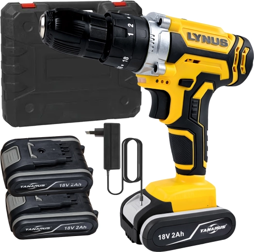 Cordless drill and screwdriver 18 V with LED, case and 2× 2 Ah batteries