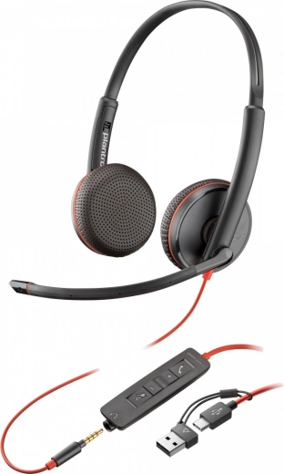 Headset POLY Blackwire 3225 USB‑C with USB‑A adapter and 3.5 mm