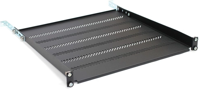 Рафт за 19" рак 1U, 483 × 450 мм, черен, перфориран с регулиране и опора