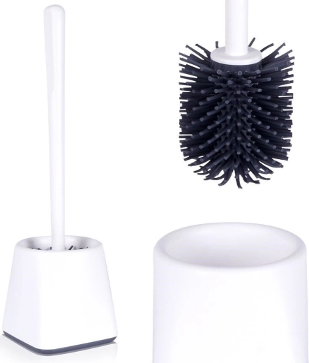 Silicone Toilet Brush with Stand, White