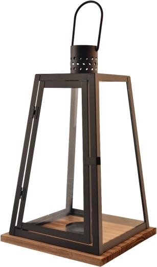 Black decorative metal and wood lantern 60 cm