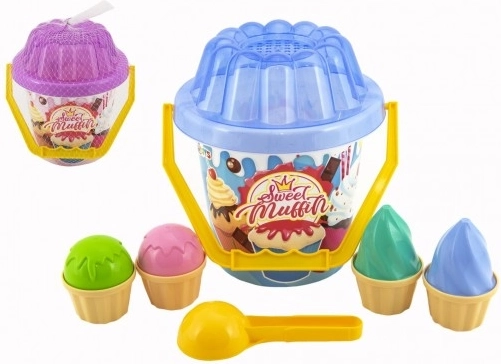 Пластмасов комплект за пясък Sweet Muffin с кофичка, лопатка и формички за сладолед