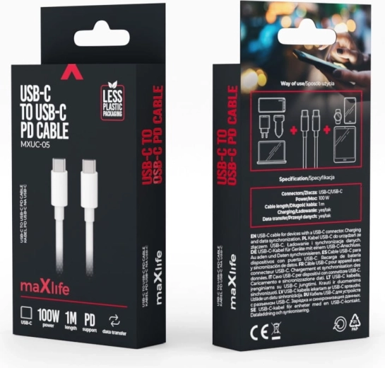Maxlife MXUC-05 USB-C to USB-C Cable 1 m 100 W White