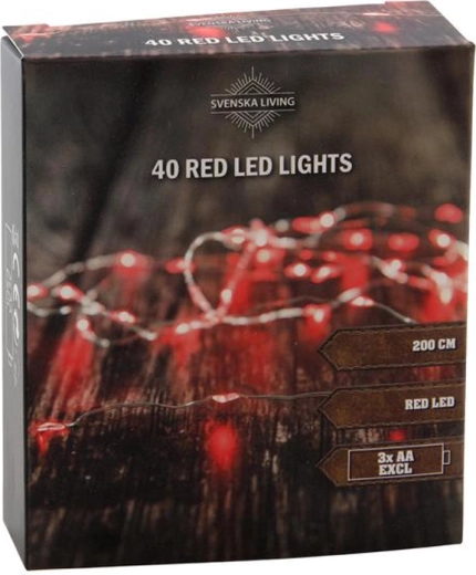 Светлинен гирлянд 40 LED, червен, 2 м, на батерии
