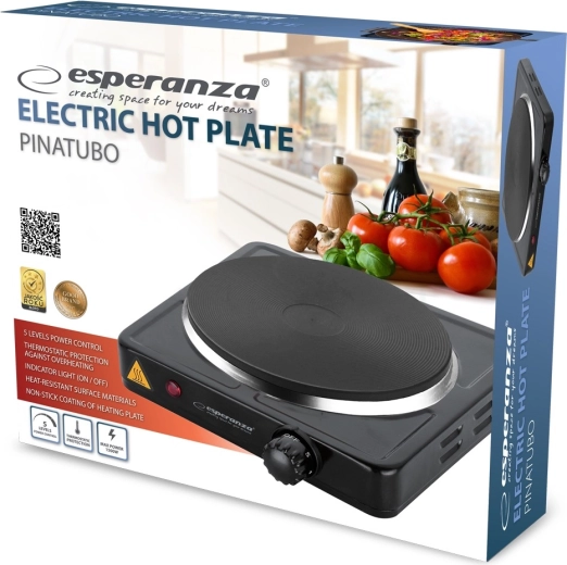 Esperanza PINATUBO Black Electric Single-Burner Hot Plate