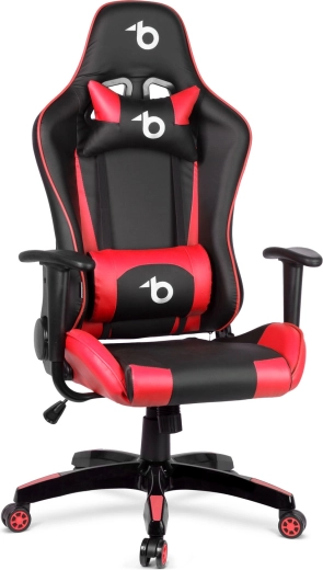 Gaming chair with lumbar and neck pillows, red