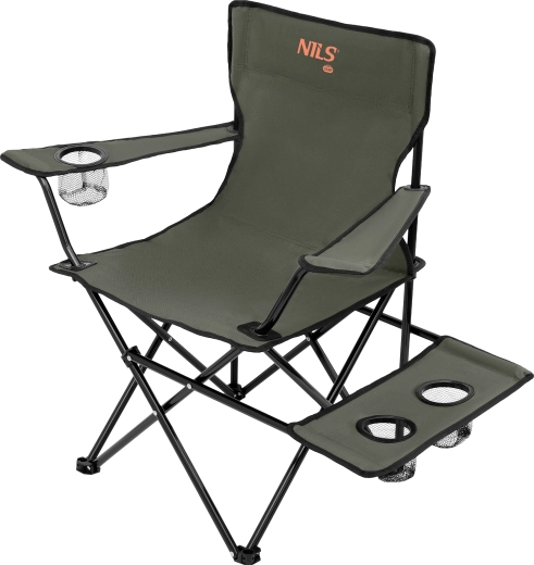 Folding camping chair with side table and cup holders NILS Camp