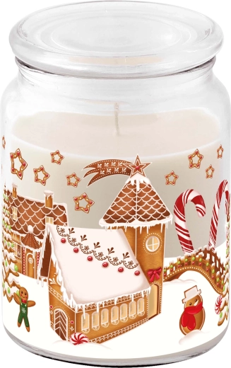 Scented glass candle with lid Gingerbread Village 510 g