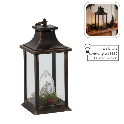 LED фенер със Светото семейство 14 × 14 × 30 см